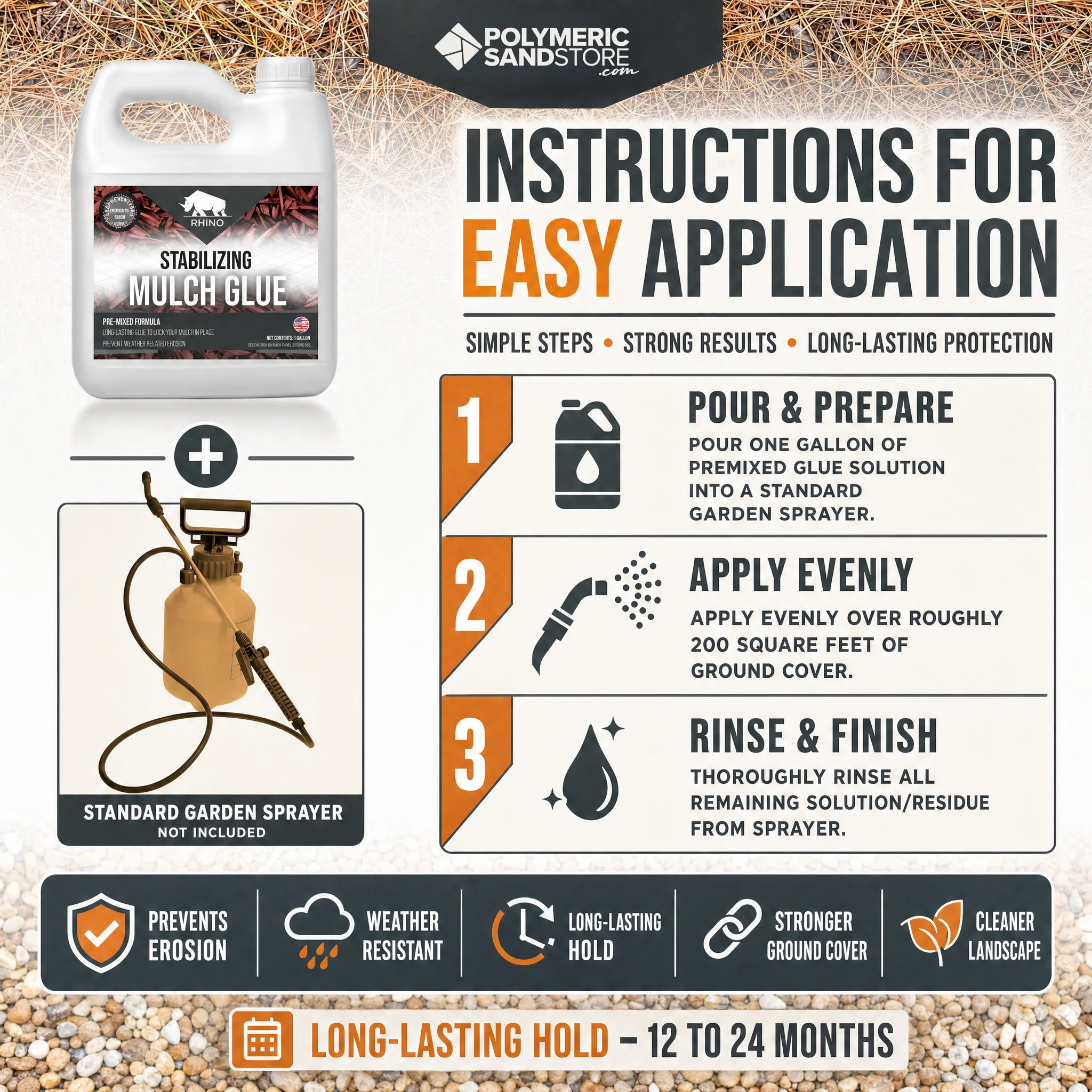 Rhino Stabilizing Mulch & Stone Glue for Landscaping Pea Gravel, Rubber Mulch, and Straw Binder - Image 6