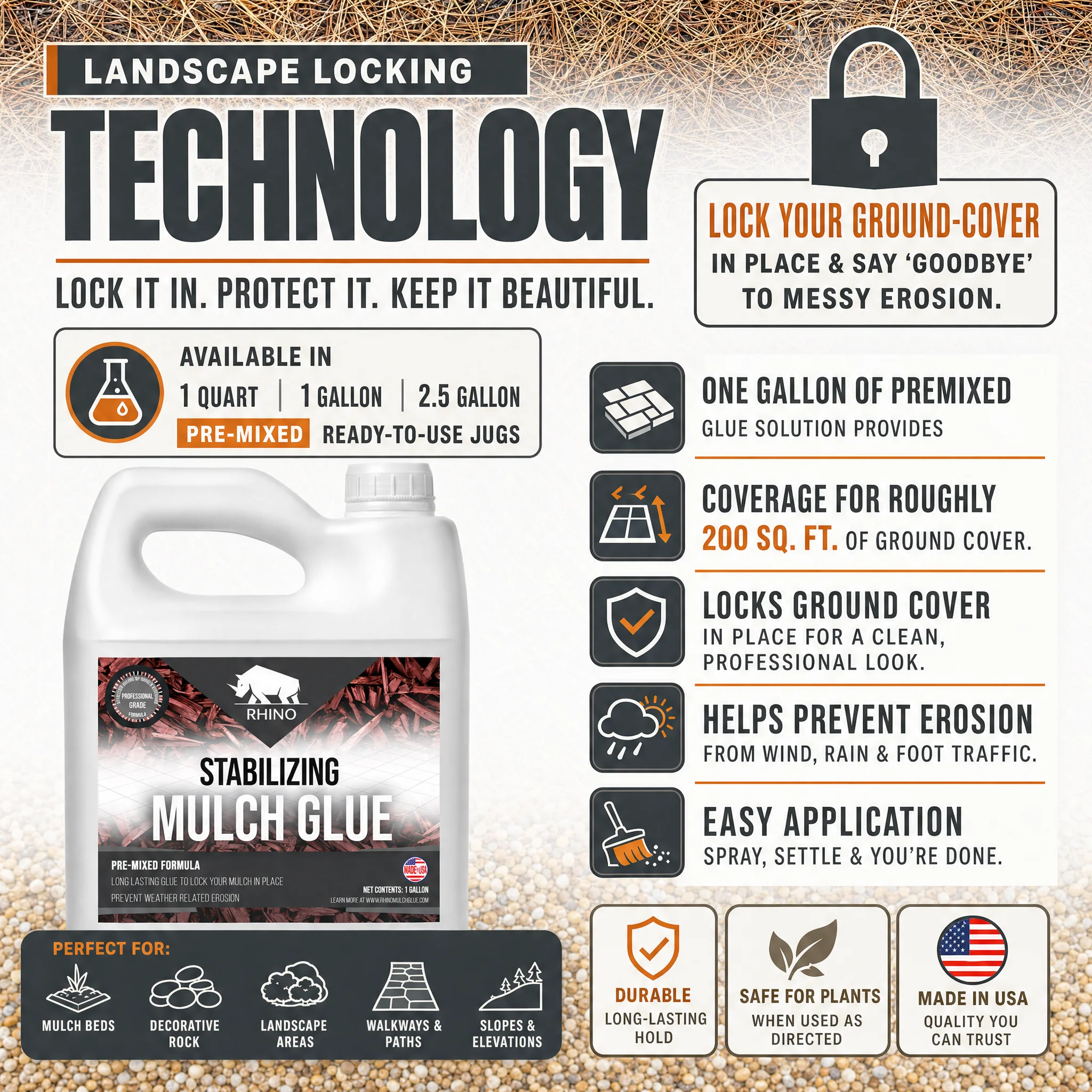 Rhino Stabilizing Mulch & Stone Glue for Landscaping Pea Gravel, Rubber Mulch, and Straw Binder - Image 8
