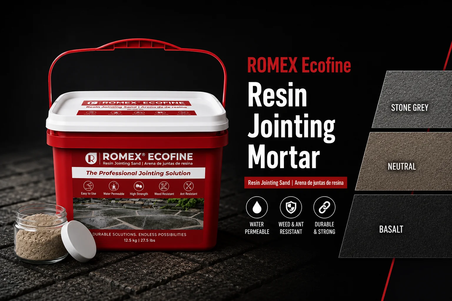 ROMEX ECOFINE Color Sample Kit – Resin Jointing Sand (All 3 Colors)